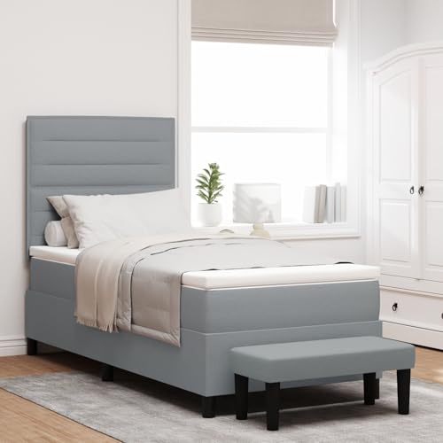 Rantry Boxspringbett mit Matratze & Bank Hellgrau 100x200 cm Stoff Schlafzimmerbett Model3343967 von Rantry