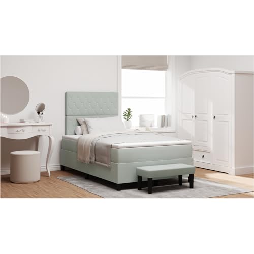 Rantry Boxspringbett mit Matratze & Bank Hellgrau 120x190 cm Samt Schlafzimmerbett von Rantry