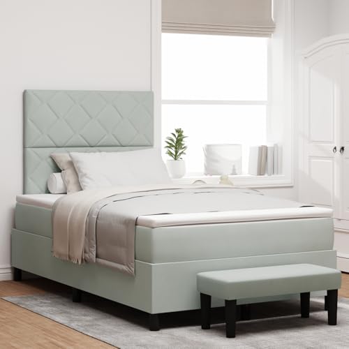 Rantry Boxspringbett mit Matratze & Bank Hellgrau 120x190 cm Samt Schlafzimmerbett von Rantry