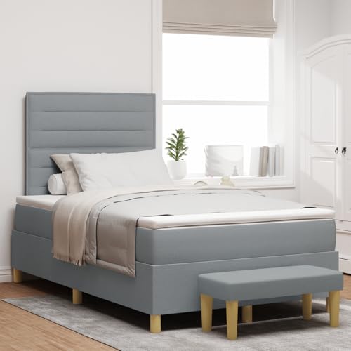 Rantry Boxspringbett mit Matratze & Bank Hellgrau 120x190 cm Stoff Schlafzimmerbett von Rantry