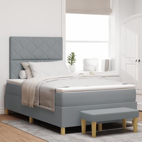 Rantry Boxspringbett mit Matratze & Bank Hellgrau 120x200 cm Stoff Schlafzimmerbett von Rantry