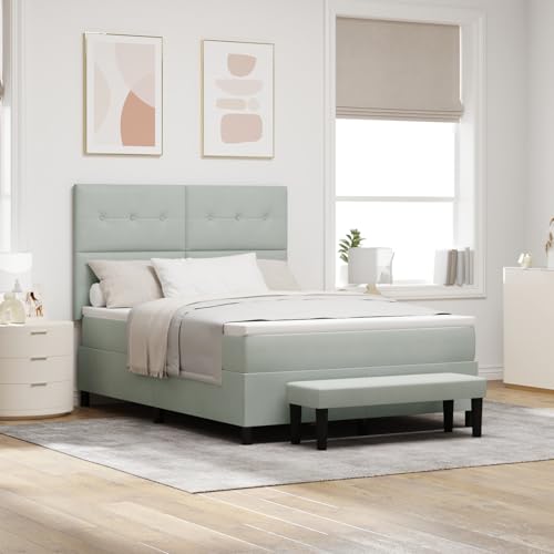Rantry Boxspringbett mit Matratze & Bank Hellgrau 140x190 cm Samt Schlafzimmerbett von Rantry
