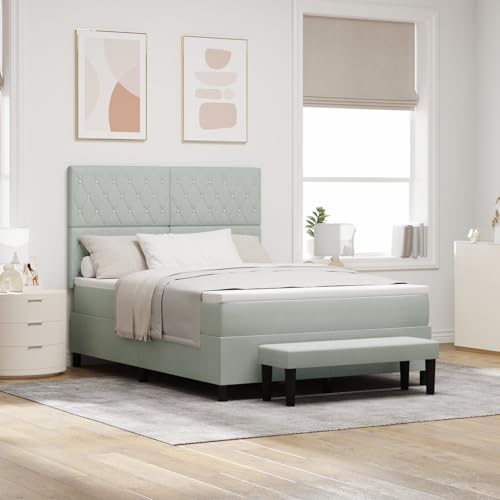 Rantry Boxspringbett mit Matratze & Bank Hellgrau 140x200 cm Samt Schlafzimmerbett von Rantry