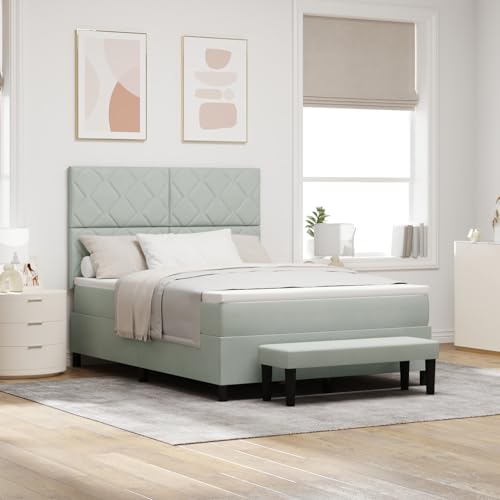 Rantry Boxspringbett mit Matratze & Bank Hellgrau 140x200 cm Samt Schlafzimmerbett von Rantry