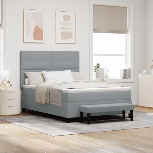 Rantry Boxspringbett mit Matratze & Bank Hellgrau 140x200 cm Stoff Schlafzimmerbett von Rantry