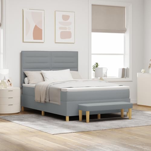 Rantry Boxspringbett mit Matratze und Bank Hellgrau 140x200 cm Stoff Schlafzimmerbett von Rantry