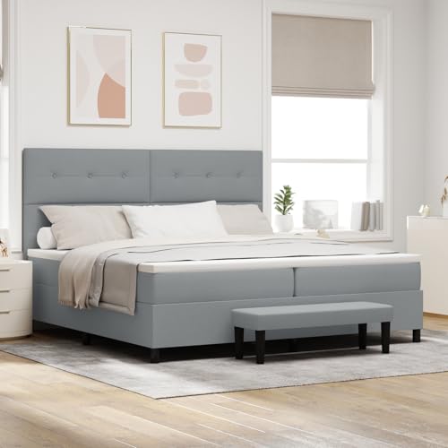 Rantry Boxspringbett mit Matratze & Bank Hellgrau 200x200 cm Stoff Schlafzimmerbett von Rantry