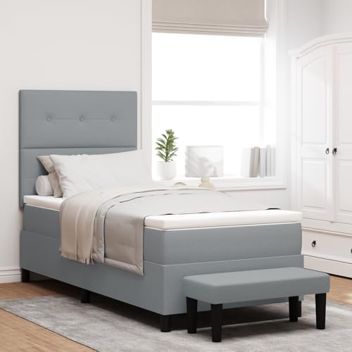 Rantry Boxspringbett mit Matratze & Bank Hellgrau 80x200 cm Stoff Schlafzimmerbett von Rantry