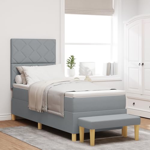 Rantry Boxspringbett mit Matratze & Bank Hellgrau 80x200 cm Stoff Schlafzimmerbett von Rantry