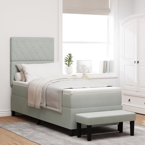 Rantry Boxspringbett mit Matratze & Bank Hellgrau 80x200 cm Velours Schlafzimmerbett von Rantry