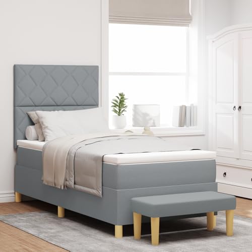 Rantry Boxspringbett mit Matratze & Bank Hellgrau 90x200 cm Stoff Schlafzimmerbett von Rantry