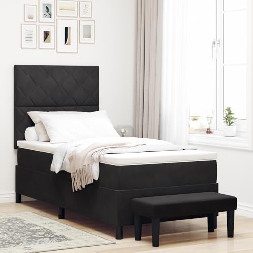 Rantry Boxspringbett mit Matratze & Bank Schwarz 100x200 cm Samt Schlafzimmerbett von Rantry