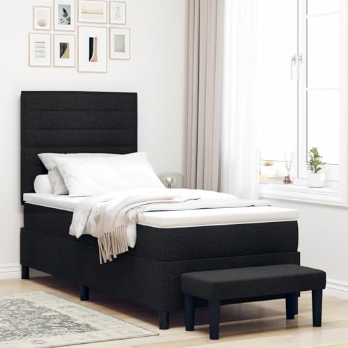 Rantry Boxspringbett mit Matratze & Bank Schwarz 100x200 cm Stoff Schlafzimmerbett von Rantry