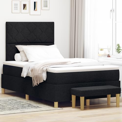 Rantry Boxspringbett mit Matratze & Bank Schwarz 120 x 200 cm Stoff Schlafzimmerbett von Rantry
