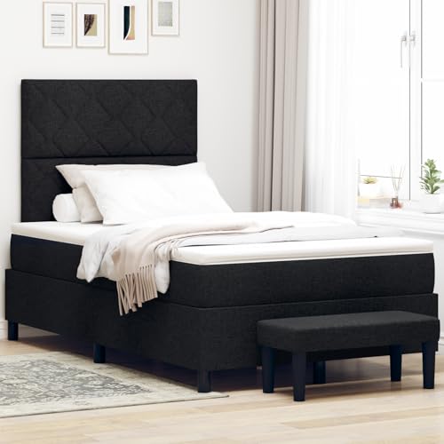 Rantry Boxspringbett mit Matratze & Bank Schwarz 120x200 cm Stoff Schlafzimmerbett Model3344137 von Rantry