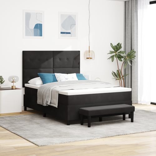 Rantry Boxspringbett mit Matratze & Bank Schwarz 140x200 cm Samt Schlafzimmerbett von Rantry