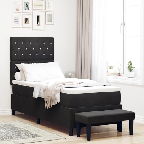 Rantry Boxspringbett mit Matratze & Bank Schwarz 80x200 cm Samt Schlafzimmerbett von Rantry