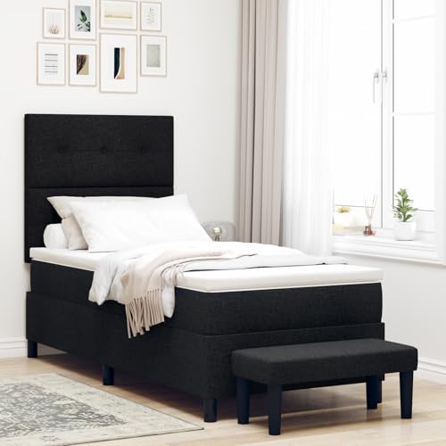 Rantry Boxspringbett mit Matratze & Bank Schwarz 80x200 cm Stoff Schlafzimmerbett von Rantry