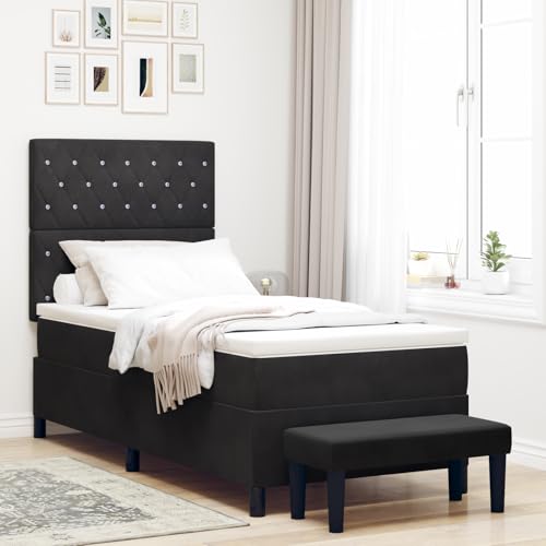 Rantry Boxspringbett mit Matratze & Bank Schwarz 90x200 cm Samt Schlafzimmerbett von Rantry