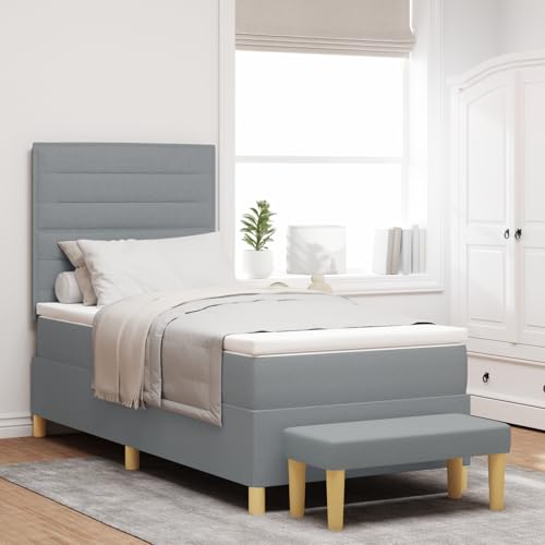Rantry Boxspringbett mit Matratze & Bank hellgrau 80x200 cm Stoff Schlafzimmerbett von Rantry