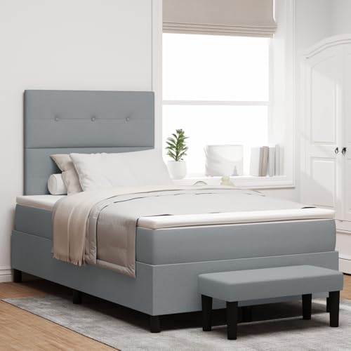 Rantry Boxspringbett mit Matratze & Bank in Hellgrau 120x200 cm Stoff Schlafzimmerbett von Rantry