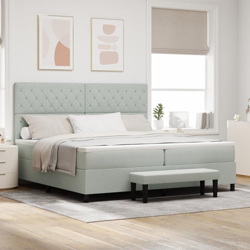 Rantry Boxspringbett mit Matratze & Bank in Hellgrau 200x200 cm aus Samt Schlafzimmerbett von Rantry