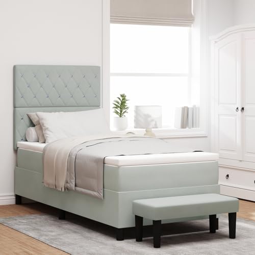 Rantry Boxspringbett mit Matratze & Bank in Hellgrau 90x200 cm Velvet Schlafzimmerbett von Rantry