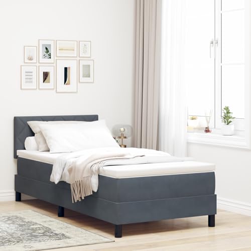 Rantry Boxspringbett mit Matratze & LED Dunkelgrau 90 x 200 cm Samt Schlafzimmerbett von Rantry