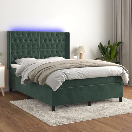 Rantry Boxspringbett mit Matratze & LED Dunkelgrün 140x200 cm Samt Federbett Model3139748 von Rantry