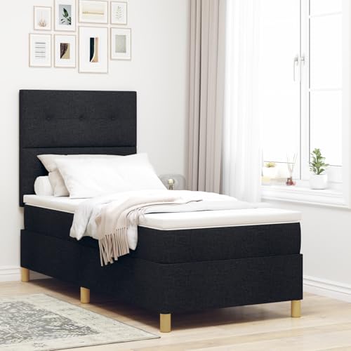 Rantry Boxspringbett mit Matratze & LED Schwarz 80x200 cm Stoff Schlafzimmerbett von Rantry