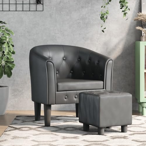 Rantry Clubsessel mit Fußhocker Grau Kunstleder Loungesessel Model356464 von Rantry