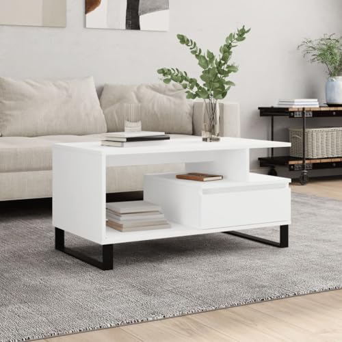 Rantry Couchtisch, Weiß, 90 x 49 x 45 cm, Holz, Beistelltisch, Beistelltisch, Couch, Tee-Akzent, Sofatisch für Wohnzimmer, Gästeempfang, Schlafzimmer und Büro, Typ1 von Rantry