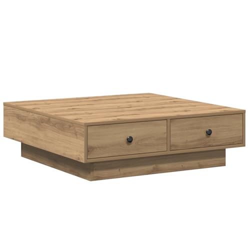 Rantry Couchtisch Eiche Furnier, MDF 90 x 90 x 28 cm Aufbewahrung Beistelltisch Couch Model868803 von Rantry