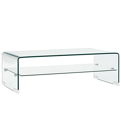 Rantry Couchtisch Wohnzimmertisch Sofatisch Beistelltisch Teetisch Glastisch Kaffeetisch Tisch für Schlafzimmer Wohnzimmer Transparent Hartglas 98×45×31 cm von Rantry