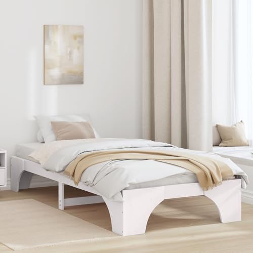 Rantry Einzelbett Gestell Weiß Massivholz Kiefer 75 x 190 cm Modern Bed Frame Model872972 von Rantry