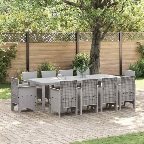 Rantry Garten-Essgruppe 11 pcs Hellgrau 250 x 100 x 73 cm Poly-Rattan Garten-Esstisch und Stühle Model3378608 von Rantry
