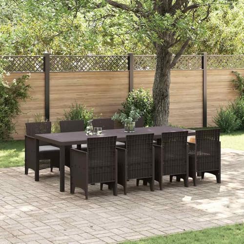 Rantry Garten-Esstisch-Set 9 pcs Braun 250 x 100 x 73 cm Poly-Rattan Garten-Esstisch und Stühle Model3378739 von Rantry