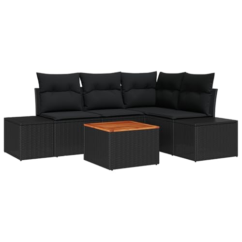 Rantry Garten-Sofa-Set 5 Teile Schwarz Poly-Rattan, gehärtetes Glas, Stahl Gartenlounge Model3347954 von Rantry