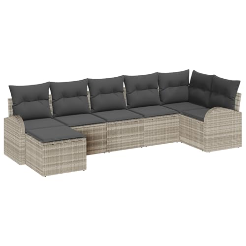 Rantry Garten Sofa Set Set von 7 Beige Rattan, Polyester Garten Sofa Set Gartenlounge Model3346132 von Rantry