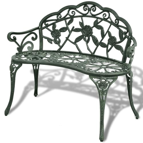 Rantry Gartenbank 100 cm Aluminiumguss Grün Gartenbank Rasen und Gartenarbeit Model42166 von Rantry