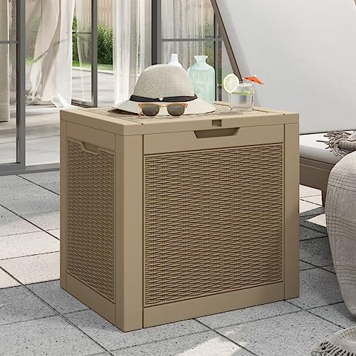 Rantry Gartenbox Kissenbox Aufbewahrungsbox Möbel Gartentruhe Kissenbox Garten Kiste mit Stauraum Abschließbarer Deckel Garten Terrasse Hellbraun 55,5x43x53 cm Polypropylen von Rantry