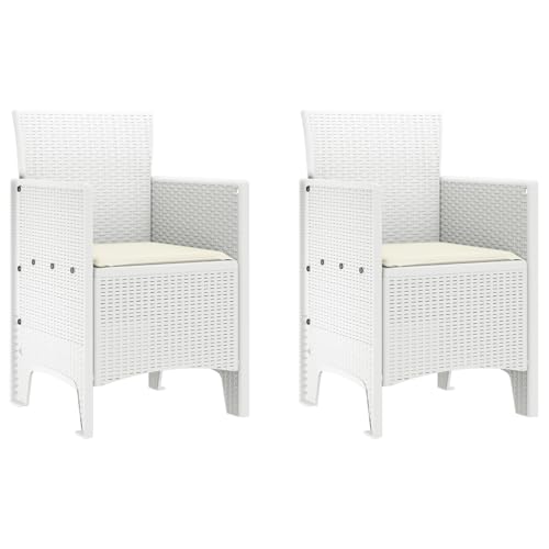 Rantry Gartenstühle mit Kissen 2 STK. Weiß Poly Rattan von Rantry