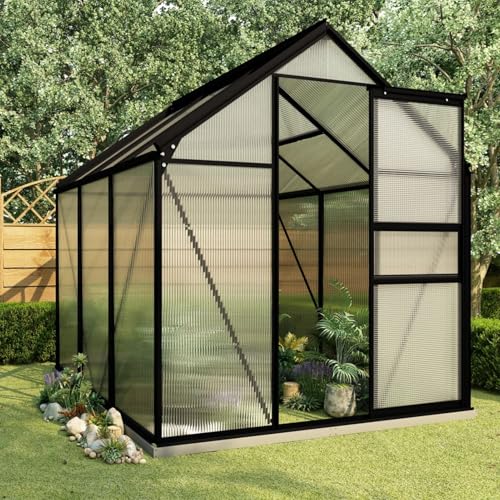 Rantry Gewächshaus mit Fundament Anthrazit Aluminium 3,61 m² Gewächshaus Rasen und Gartenarbeit Model48215 von Rantry