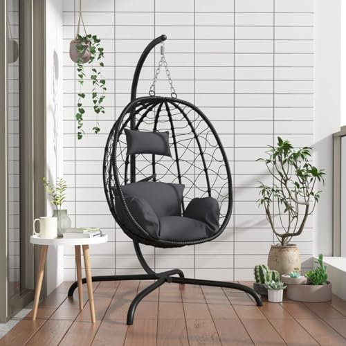 Rantry Hängesessel Ei mit Kissen Anthrazit Poly Rattan & Stahl Eierstuhl Model360045 von Rantry