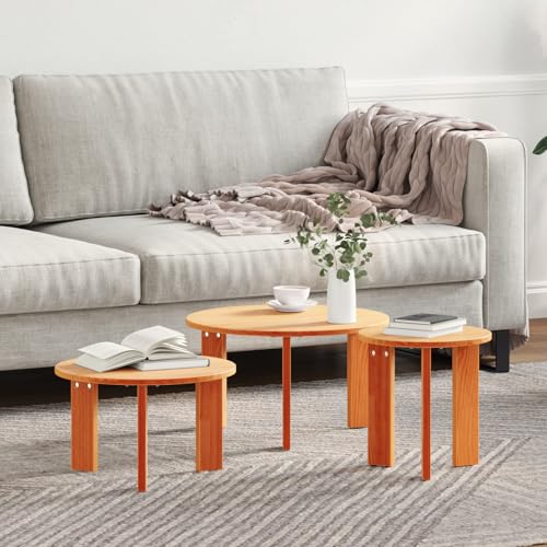 Rantry Kaffeetisch Set 3 pcs Wachsbraun 47,5 x 47,5 x 27 cm Couchtisch Model873564 von Rantry
