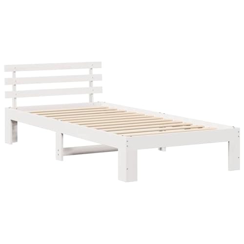 Rantry Kiefernholz-Bettgestell Weiß Holz 80 x 200 cm Weißer Bettrahmen Bed Frame Model872630 von Rantry