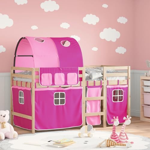 Rantry Kinderhochbett mit Tunnel Rosa 90x190 cm Massivholz Kiefer Gästebett Model3283855 von Rantry