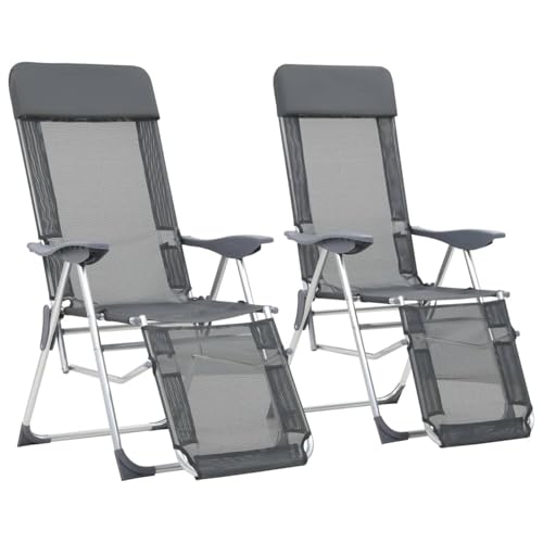 Rantry Klappbare Liegestühle mit Fußteil 2 STK. Grau Textilene Gartenstühle Model360145 von Rantry