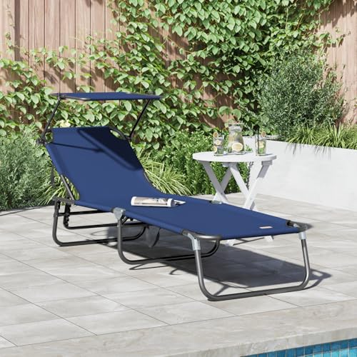 Rantry Klappbare Sonnenliege mit Sonnendach Blau 600D Oxford Stoff Standmarkise Model42003128 von Rantry