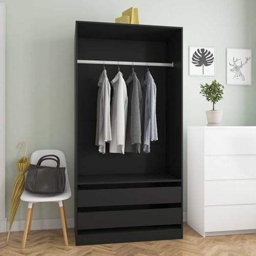 Rantry Kleiderschrank Schwarz 100x50x200 cm Holzwerkstoff Kleiderschrank Model800604 von Rantry